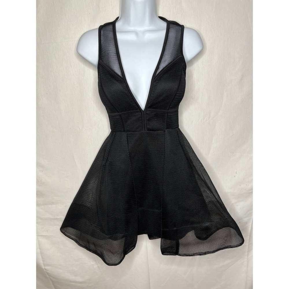 Fashion Nova Black Mesh Deep V-Neck Fit and Flare Mini Dress BD1279-FN Small